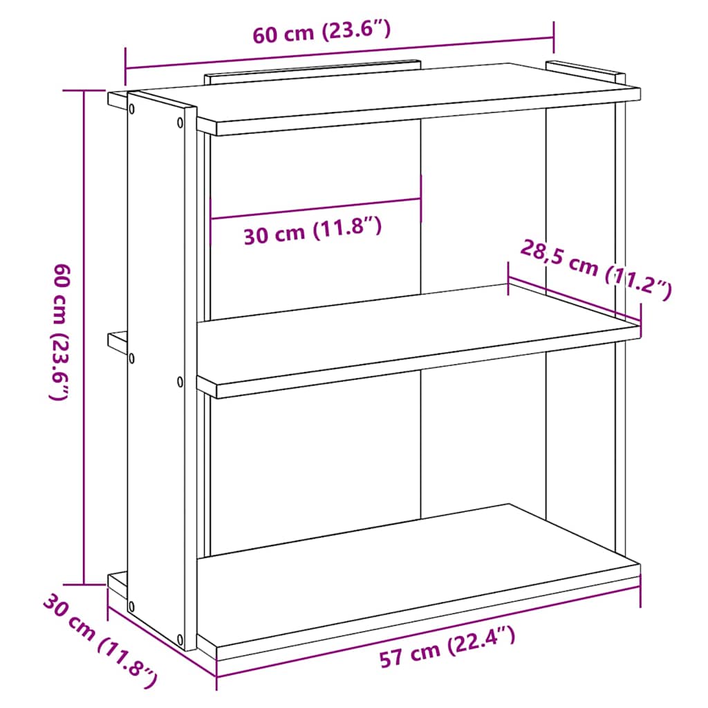 Bibliothèque à 3 niveaux vieux bois 60x30x60 cm bois ingénierie - XIOS
