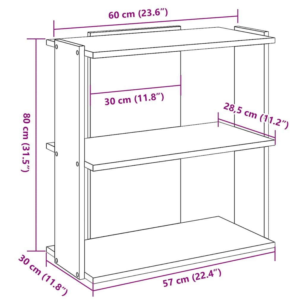 Bibliothèque à 3 niveaux blanc 60x30x80 cm bois d'ingénierie - XIOS