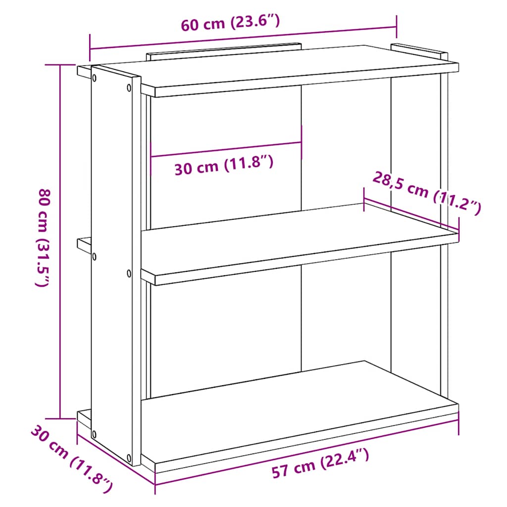 Bibliothèque 3 niveaux sonoma gris 60x30x80cm bois d'ingénierie - XIOS