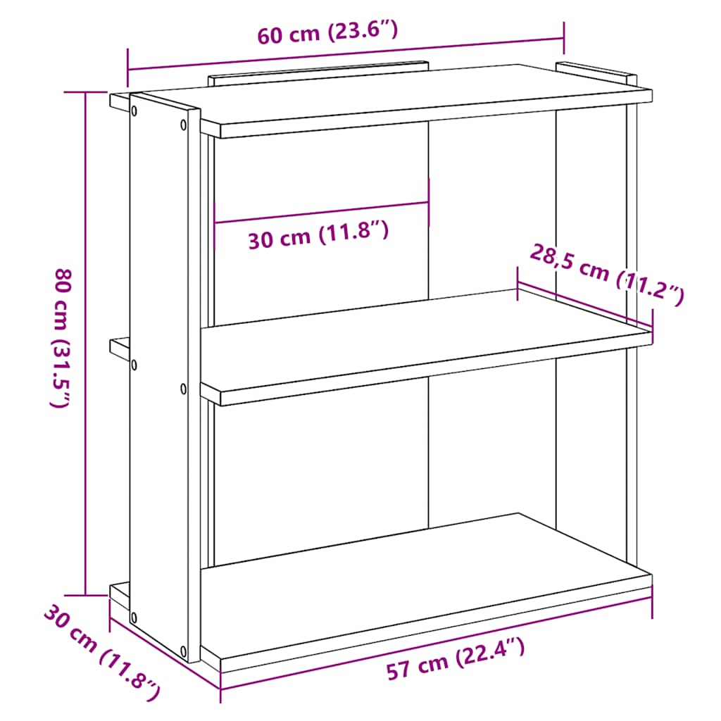 Bibliothèque 3 niveaux chêne brun 60x30x80 cm bois d'ingénierie - XIOS