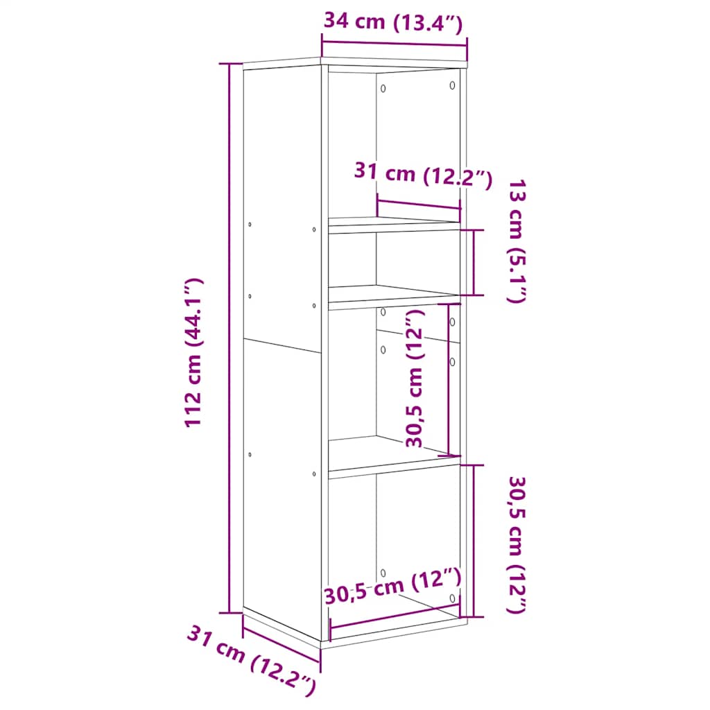 Bibliothèque vieux bois 34x31x112 cm bois d'ingénierie - XIOS