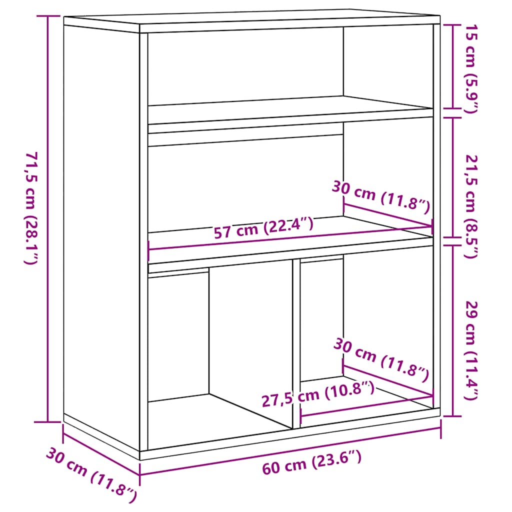 Bibliothèque gris béton 60x30x71,5 cm bois d'ingénierie - XIOS