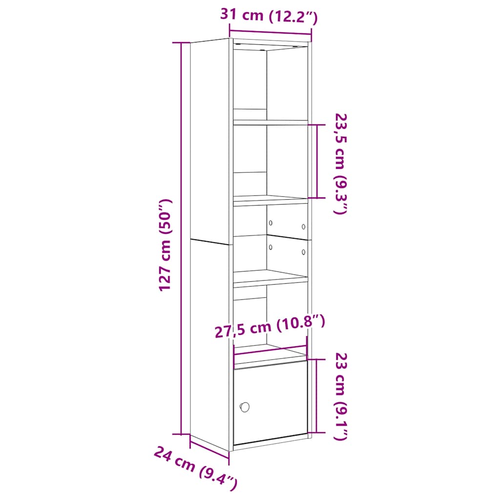 Bibliothèque gris béton 31x24x127 cm bois d'ingénierie - XIOS