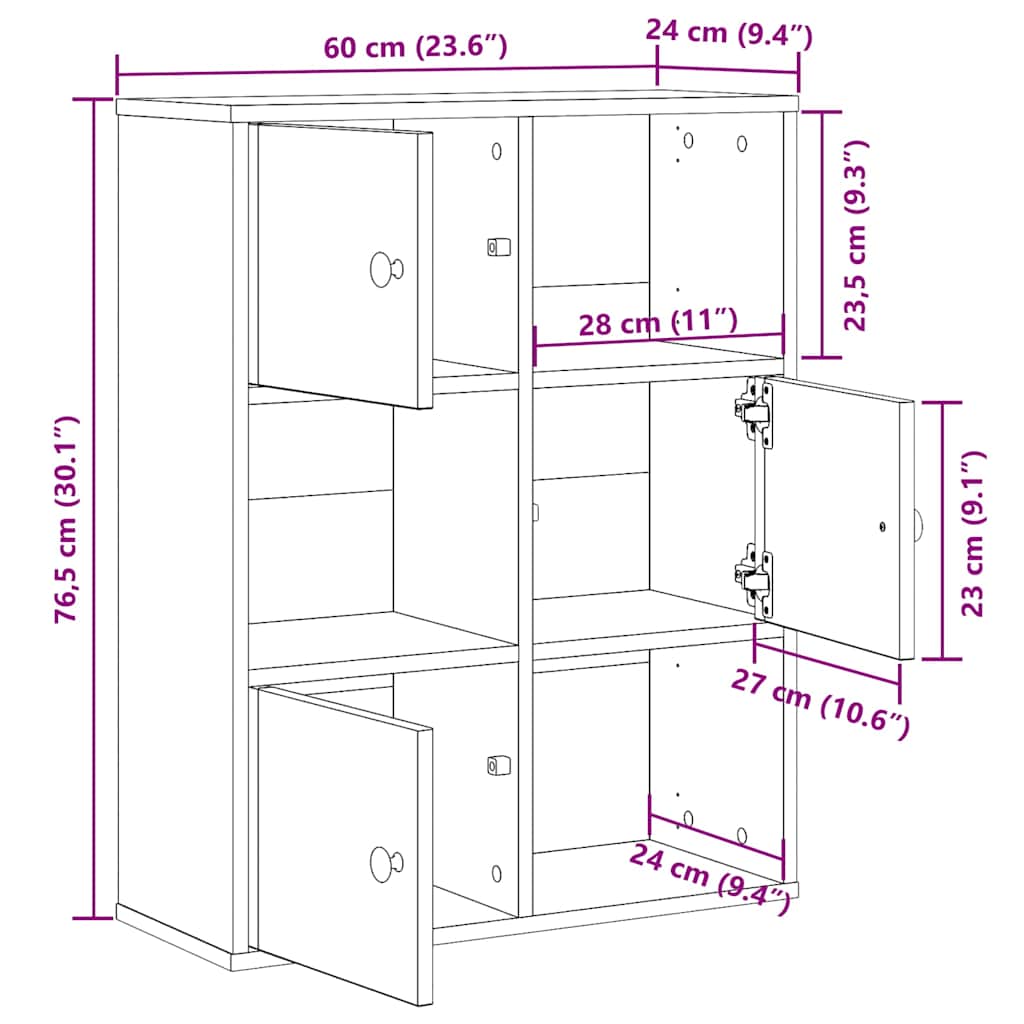 Bibliothèque chêne marron 60x24x76,5 cm bois d'ingénierie - XIOS