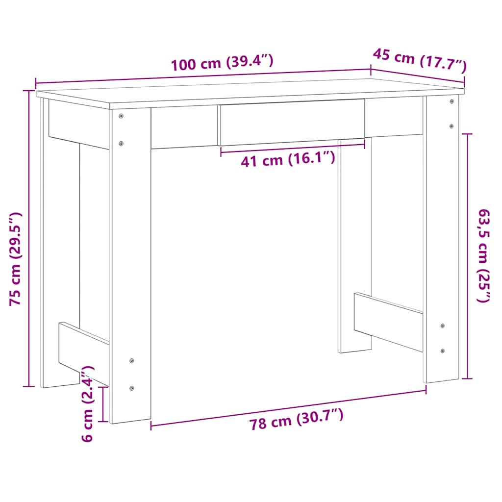 Bureau gris béton 100x45x75 cm bois d'ingénierie Bureaux vidaXL