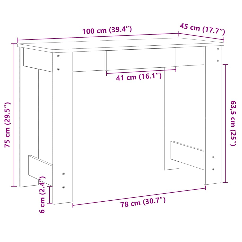 Bureau sonoma gris 100x45x75 cm bois d'ingénierie Bureaux vidaXL
