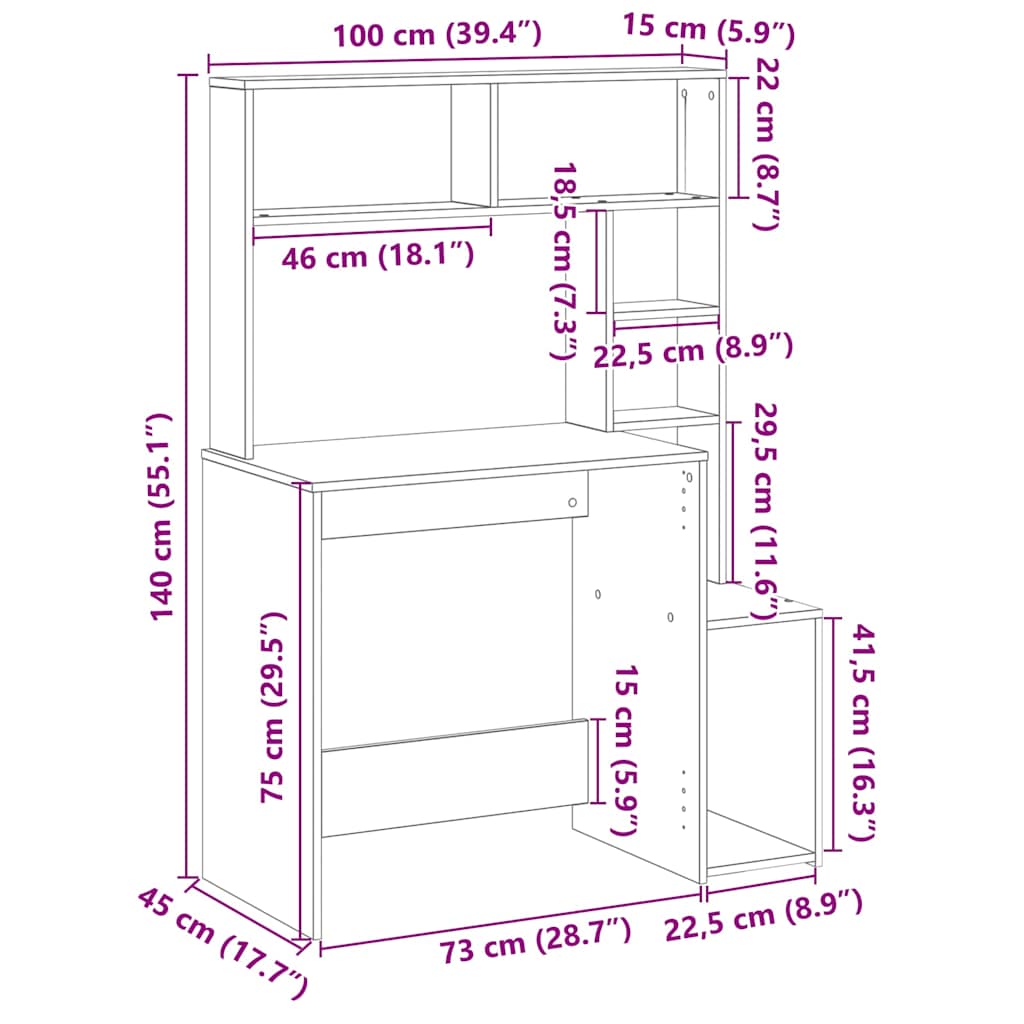 Bureau avec étagères blanc 100x45x140 cm bois d'ingénierie - XIOS