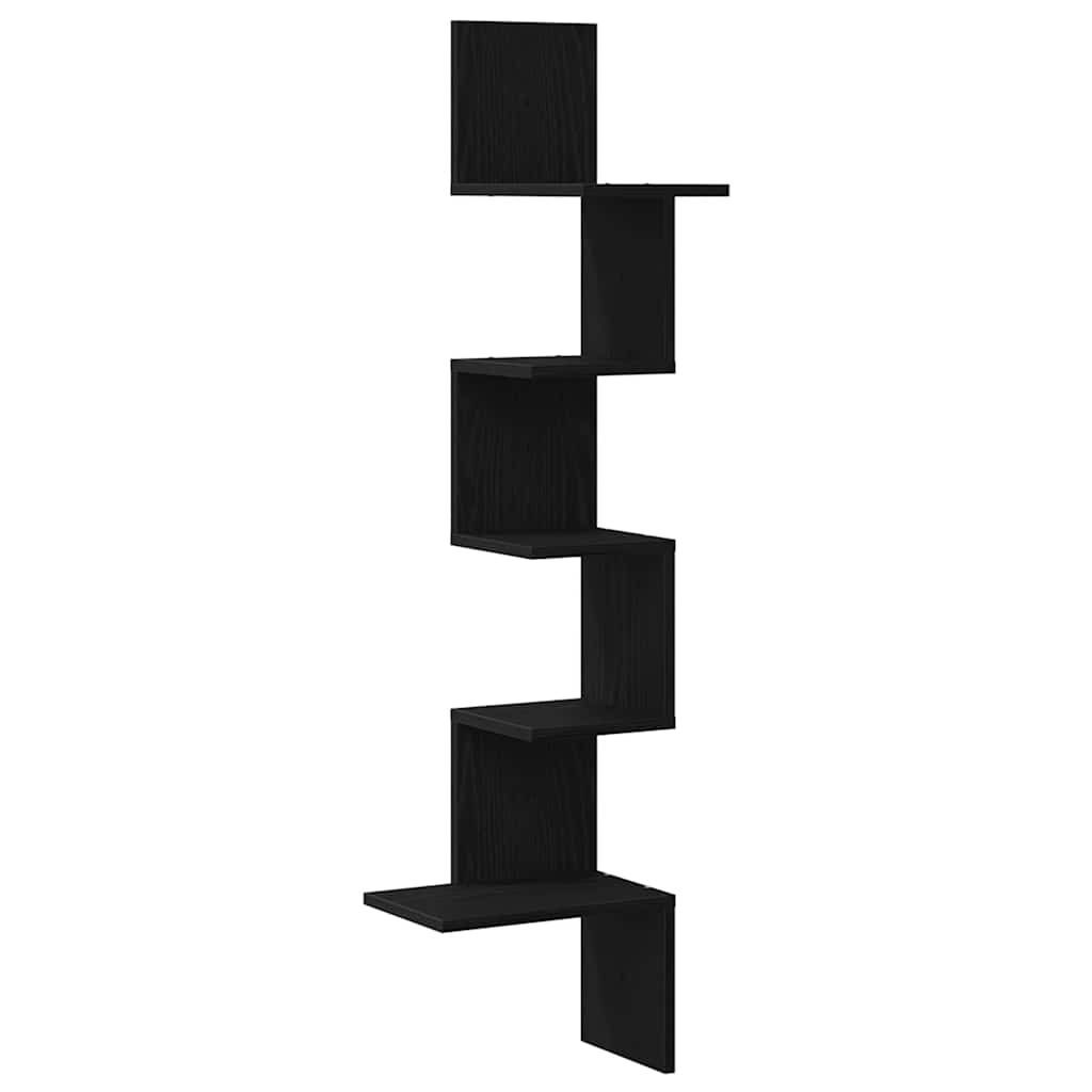 Étagère d'angle murale noir 32x32x127,5 cm bois d'ingénierie - XIOS