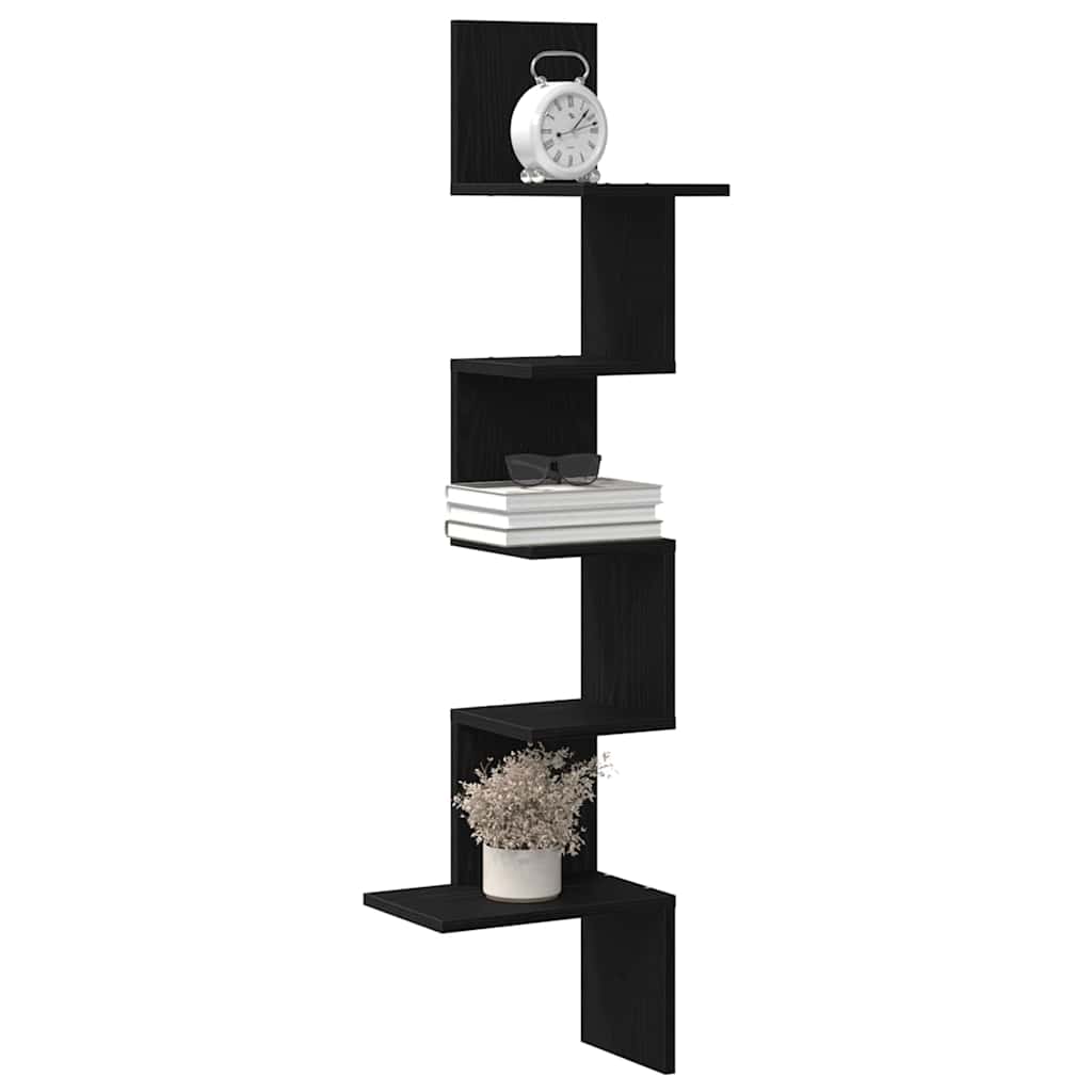 Étagère d'angle murale noir 32x32x127,5 cm bois d'ingénierie - XIOS