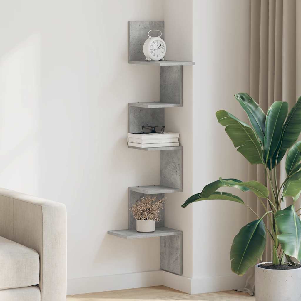 Étagère murale d'angle gris béton 32x32x127,5cm bois ingénierie - XIOS