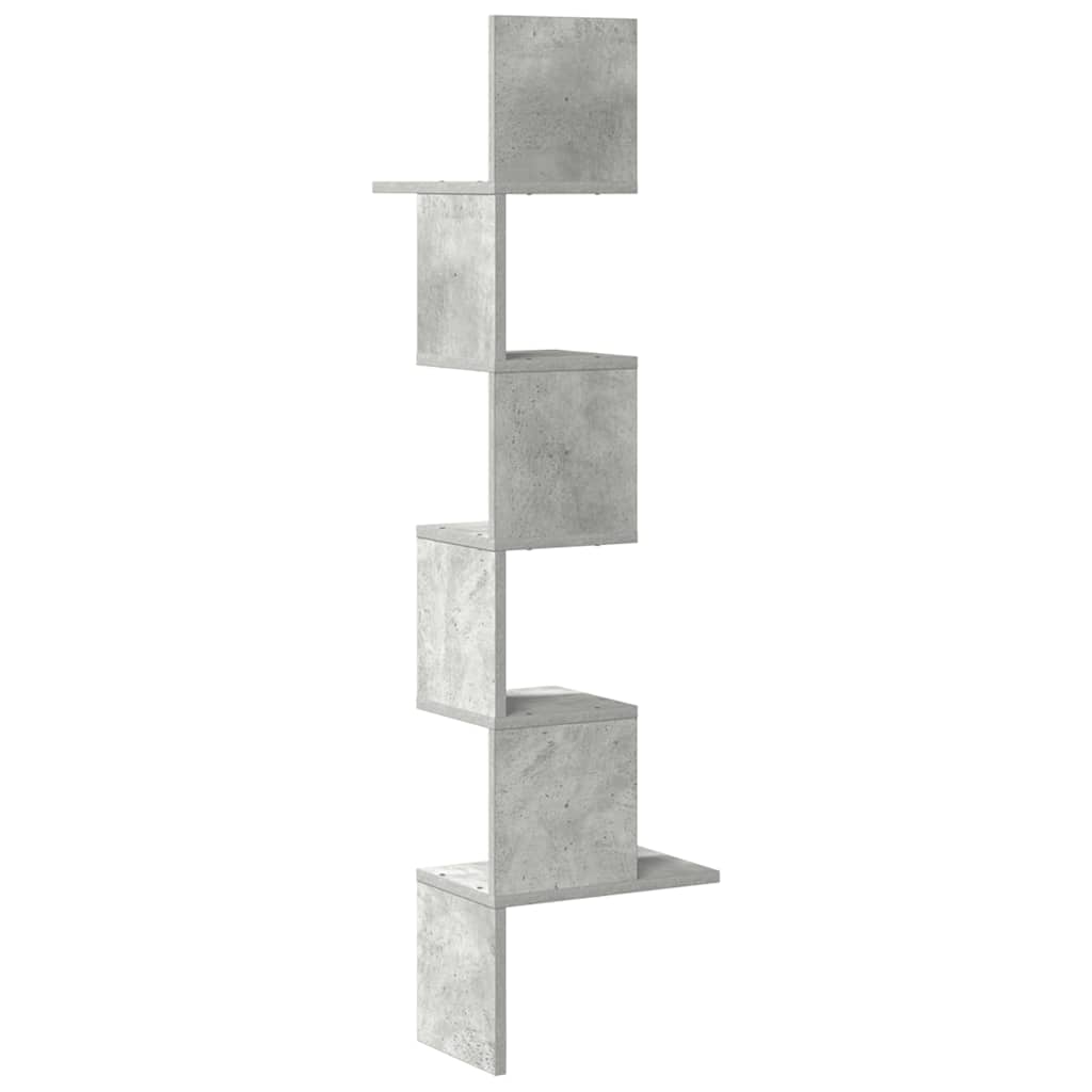 Étagère murale d'angle gris béton 32x32x127,5cm bois ingénierie - XIOS