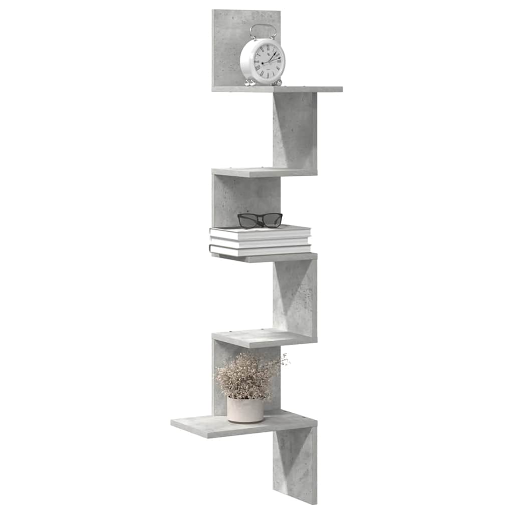Étagère murale d'angle gris béton 32x32x127,5cm bois ingénierie - XIOS