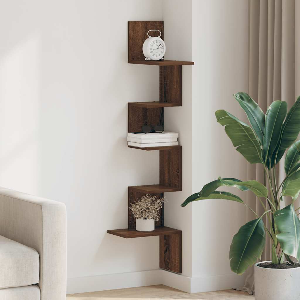 Étagère d'angle murale chêne marron bois ingénierie - XIOS