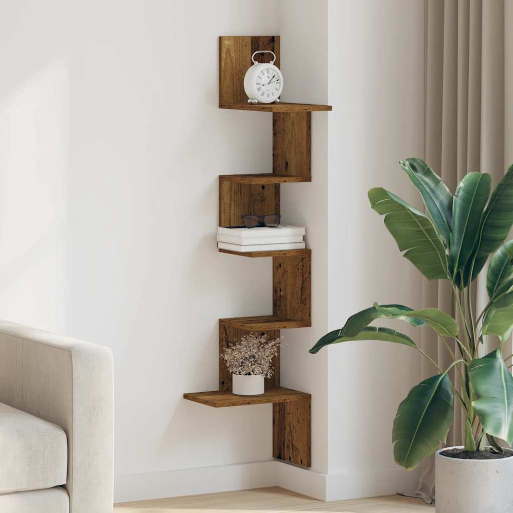 Étagère d'angle murale vieux bois 32x32x127,5cm bois ingénierie - XIOS