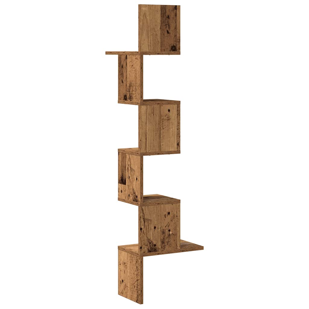 Étagère d'angle murale vieux bois 32x32x127,5cm bois ingénierie - XIOS