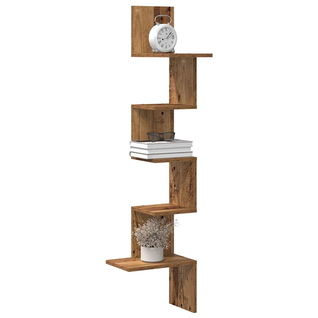 Étagère d'angle murale vieux bois 32x32x127,5cm bois ingénierie - XIOS
