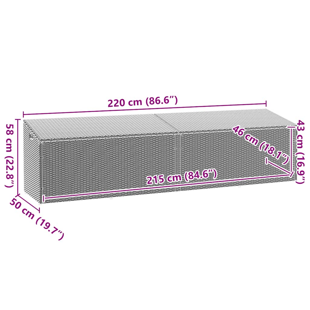Boîte de rangement de jardin gris 220x50x58 cm résine tressée Coffres de jardin vidaXL