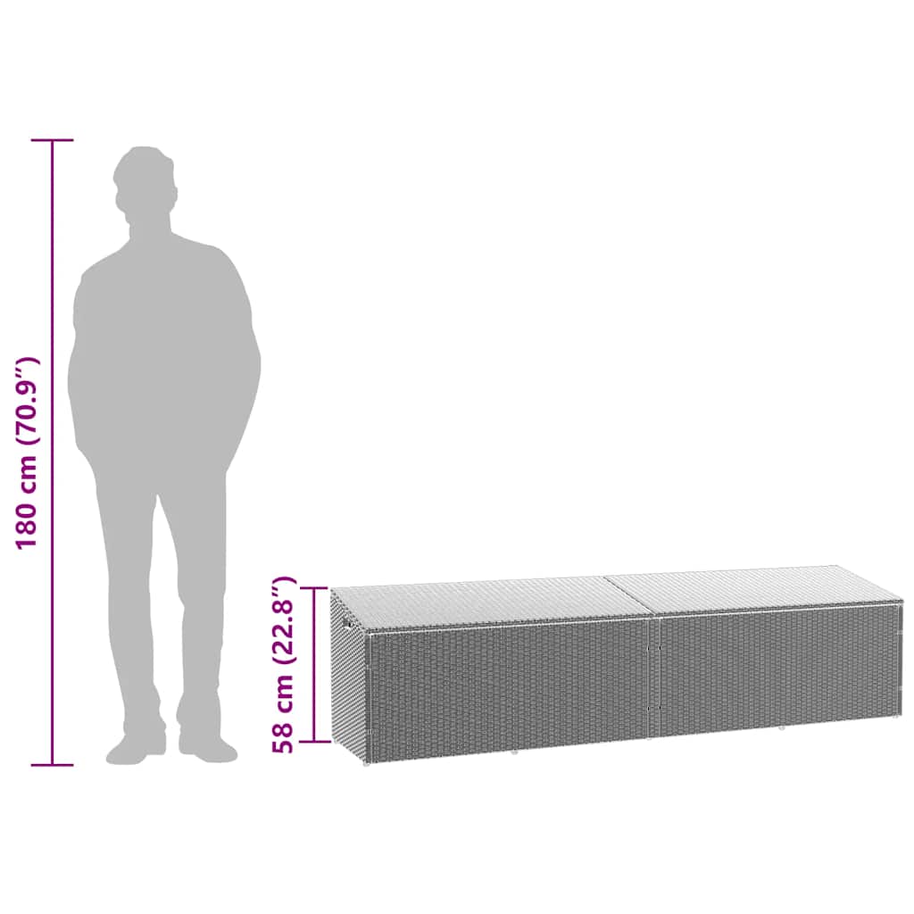 Boîte de rangement de jardin gris clair 220x50x58 cm rotin Coffres de jardin vidaXL
