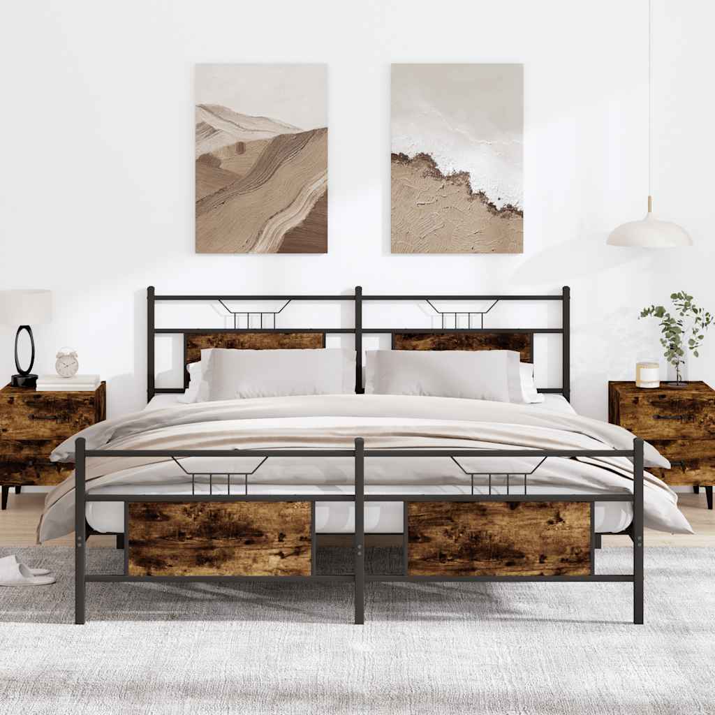 Cadre de lit en métal sans matelas chêne fumé 160x200 cm - XIOS