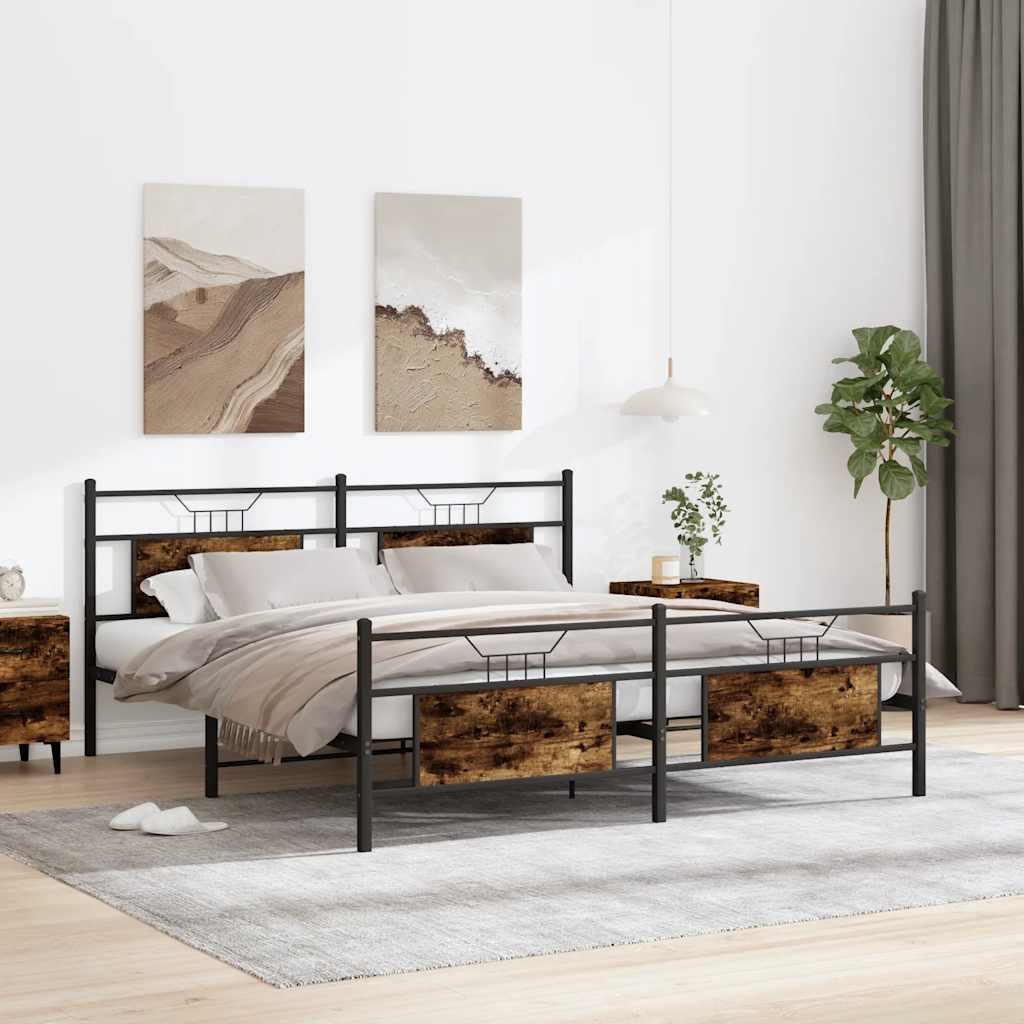 Cadre de lit en métal sans matelas chêne fumé 183x213 cm - XIOS