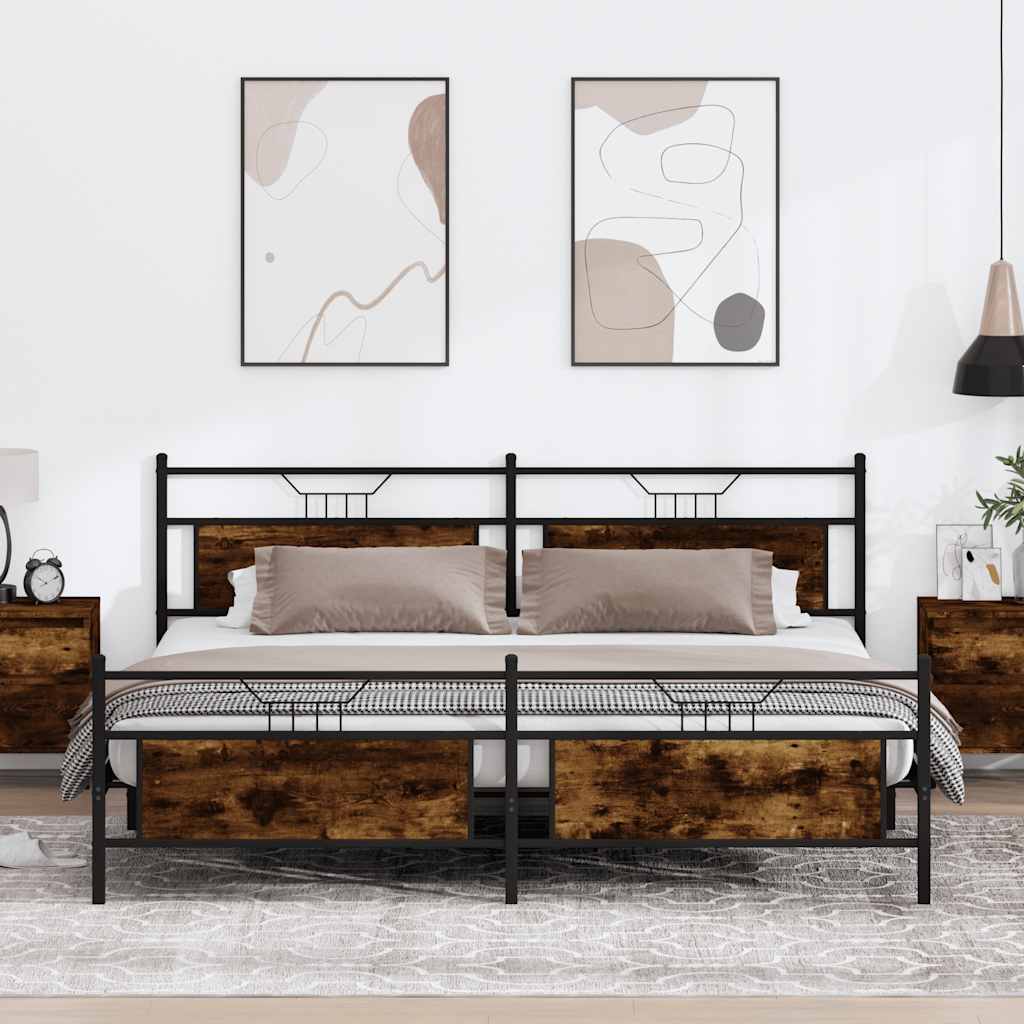 Cadre de lit en métal sans matelas chêne fumé 200x200 cm - XIOS