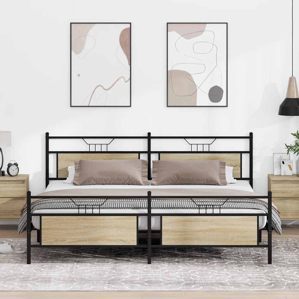 Cadre de lit en métal sans matelas chêne sonoma 193x201 cm - XIOS