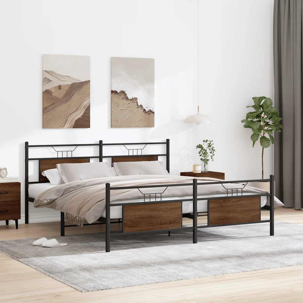 Cadre de lit en métal sans matelas chêne marron 160x200 cm - XIOS