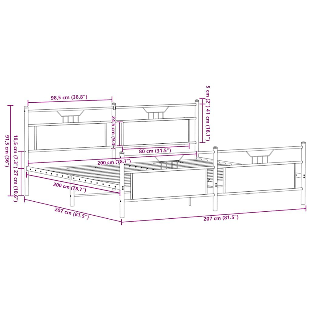 Cadre de lit en métal sans matelas chêne marron 200x200 cm - XIOS