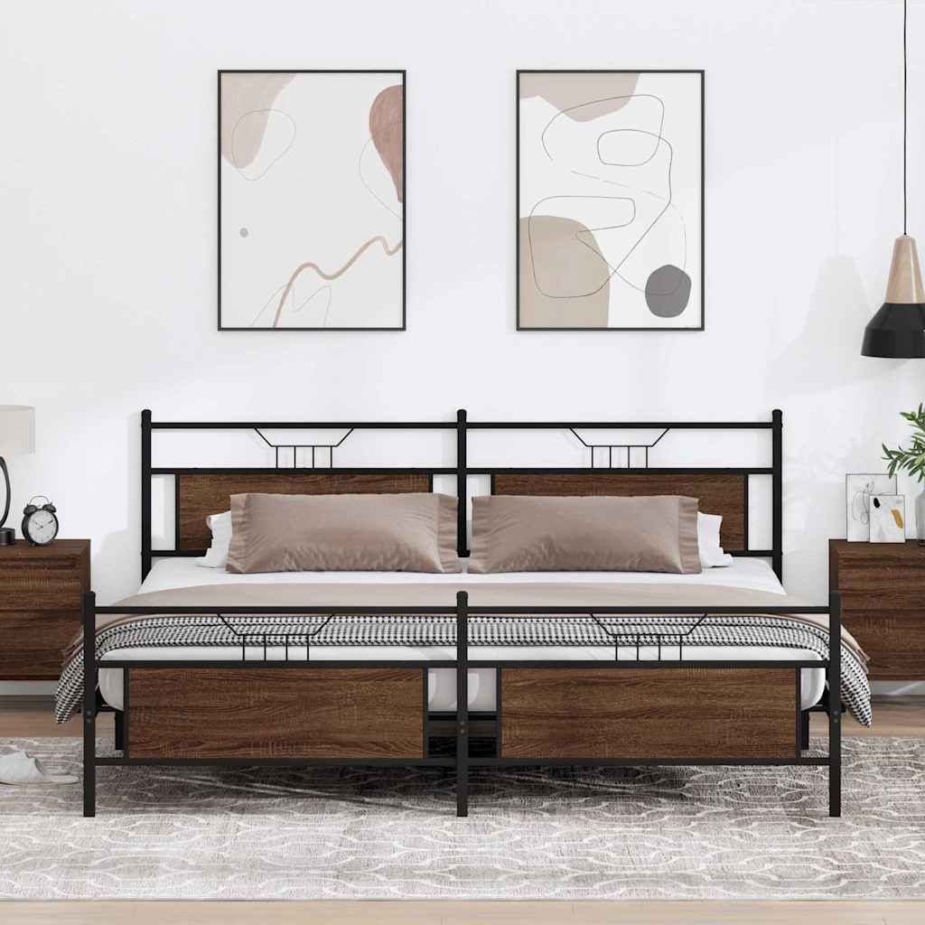 Cadre de lit en métal sans matelas chêne marron 200x200 cm - XIOS