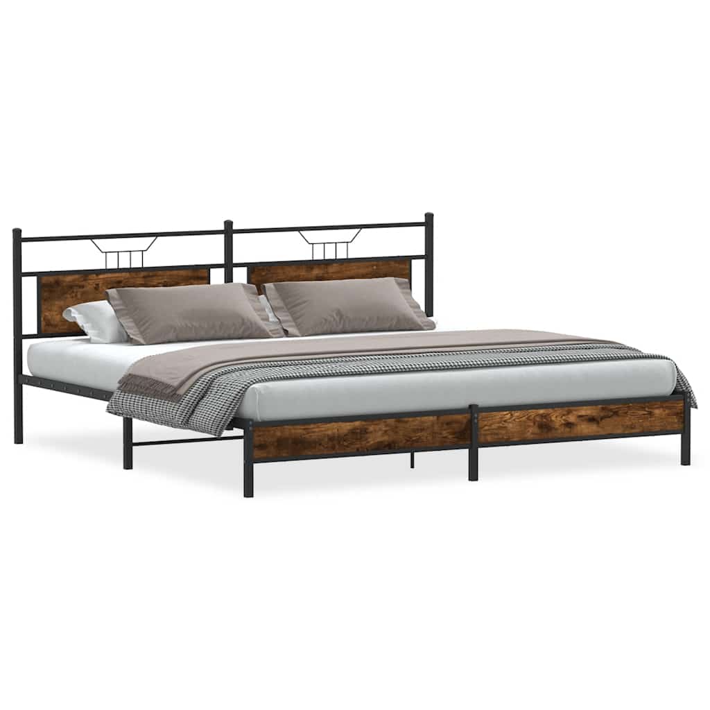 Cadre de lit en métal sans matelas chêne fumé 193x201 cm - XIOS