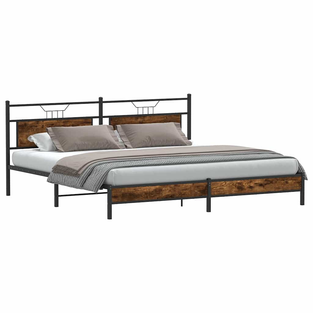 Cadre de lit en métal sans matelas chêne fumé 193x201 cm - XIOS