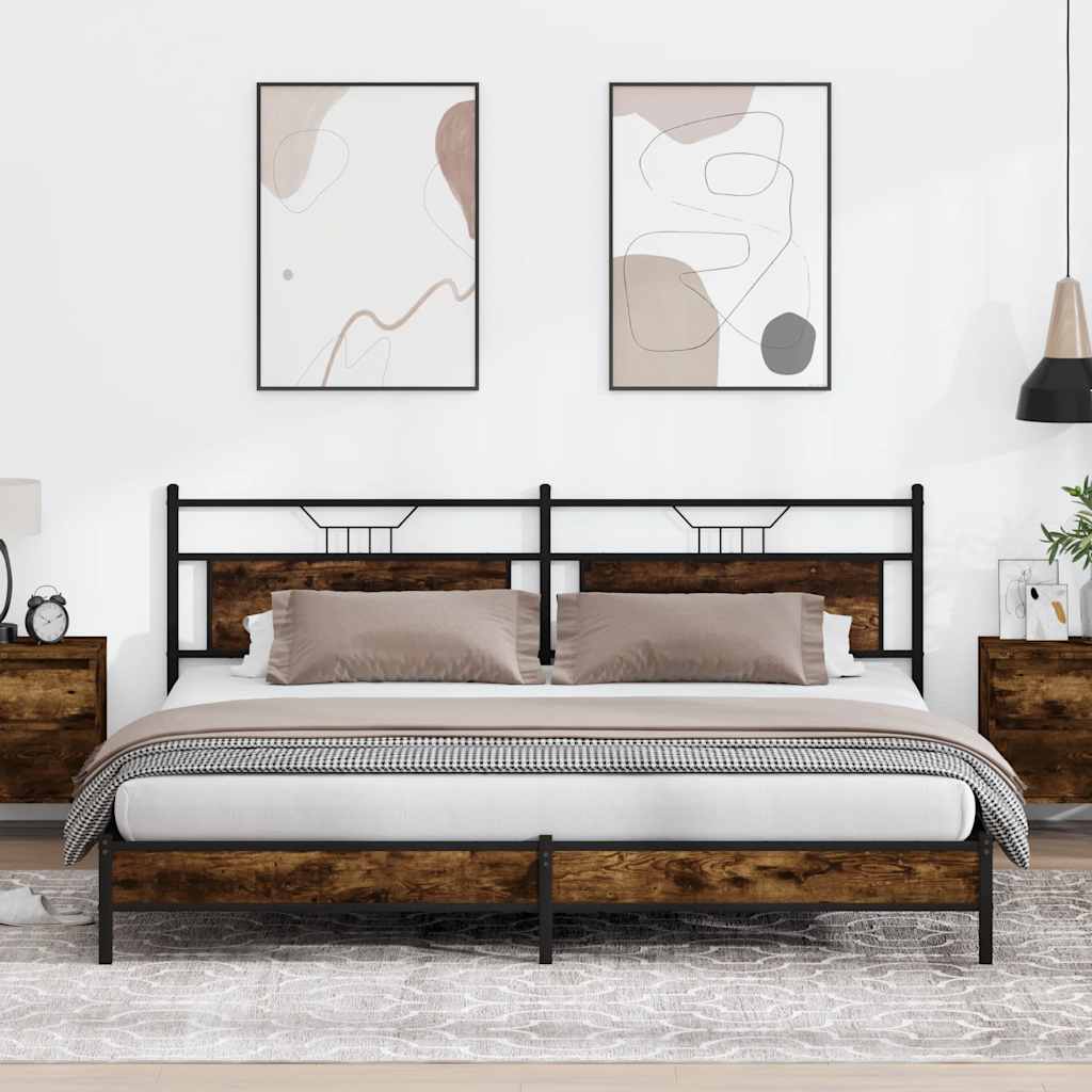 Cadre de lit en métal sans matelas chêne fumé 193x201 cm - XIOS