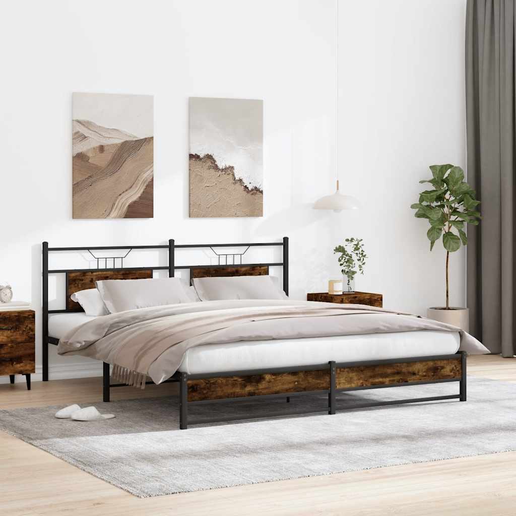 Cadre de lit en métal sans matelas chêne fumé 183x213 cm - XIOS