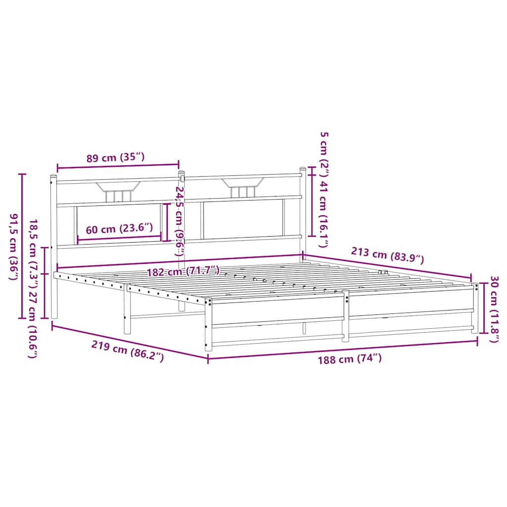 Cadre de lit en métal sans matelas chêne fumé 183x213 cm - XIOS