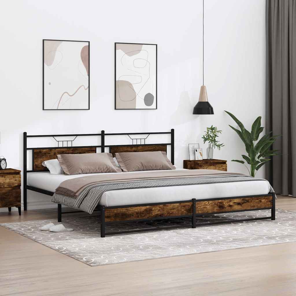 Cadre de lit en métal sans matelas chêne fumé 193x201 cm - XIOS