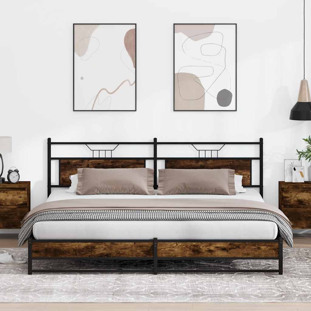 Cadre de lit en métal sans matelas chêne fumé 193x201 cm - XIOS