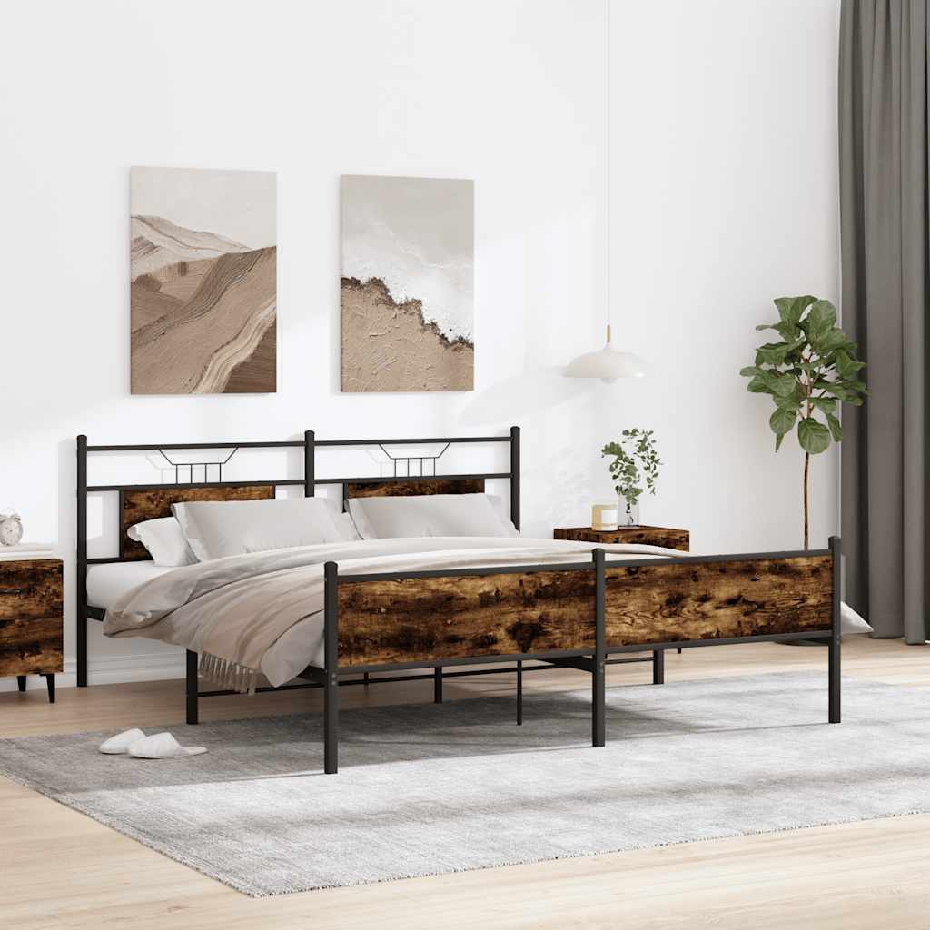 Cadre de lit en métal sans matelas chêne fumé 160x200 cm - XIOS