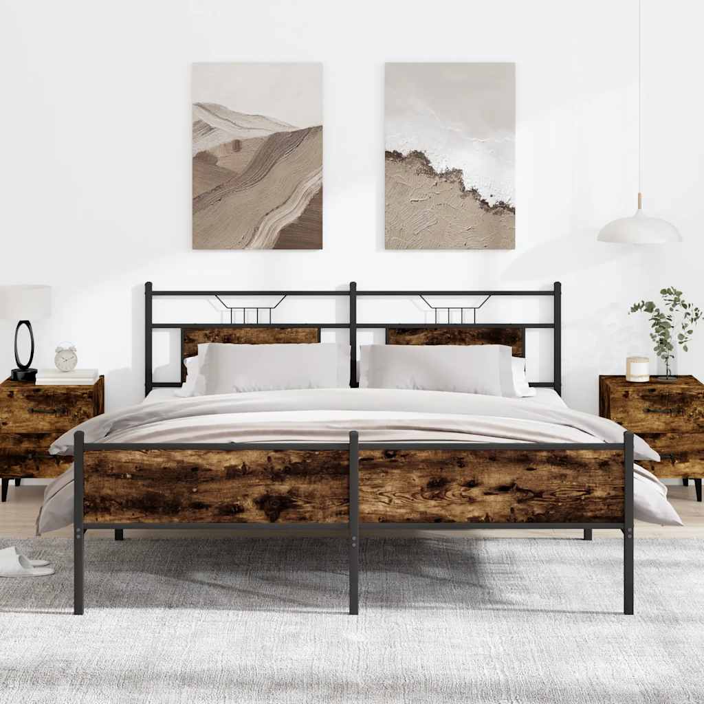 Cadre de lit en métal sans matelas chêne fumé 183x213 cm - XIOS