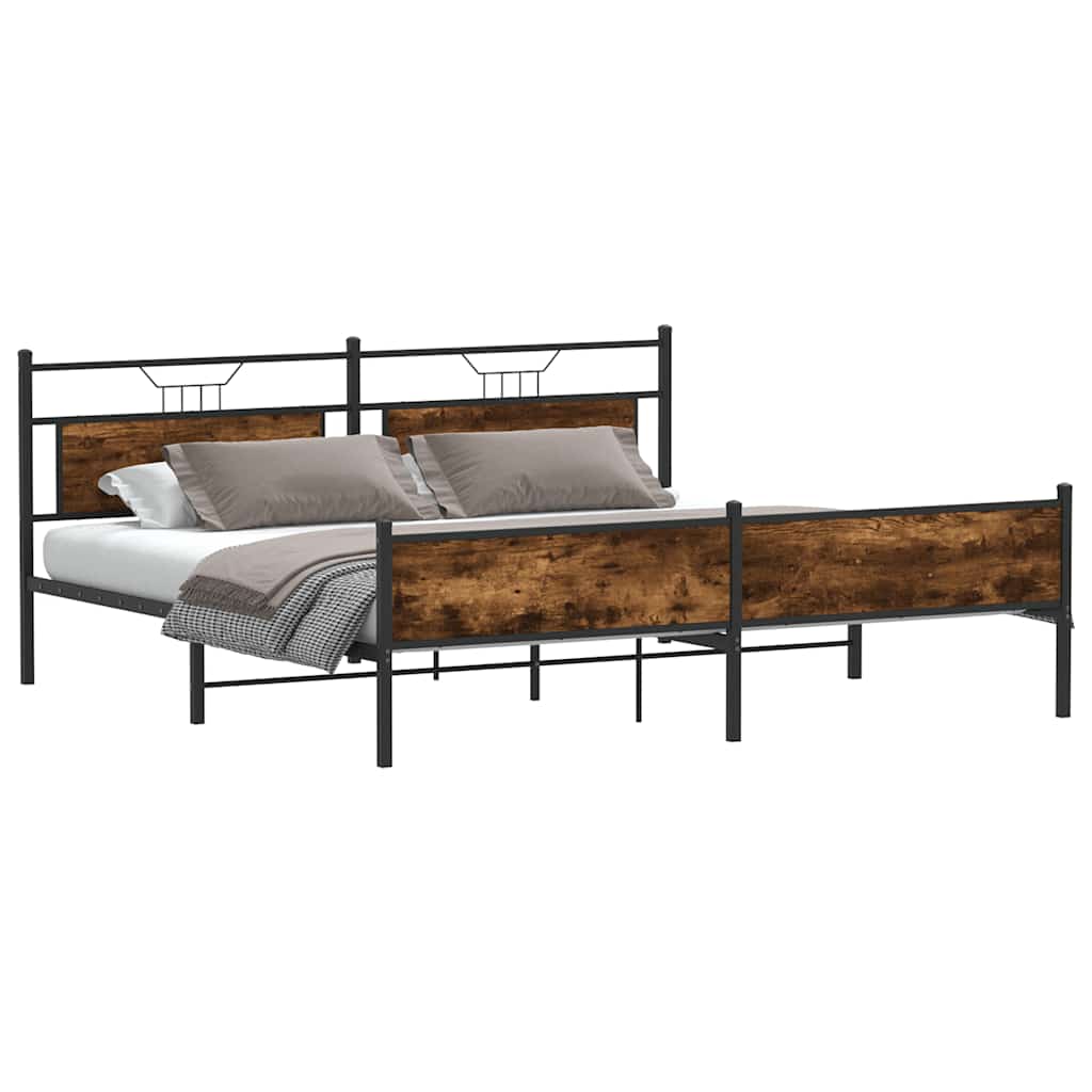 Cadre de lit en métal sans matelas chêne fumé 193x201 cm - XIOS