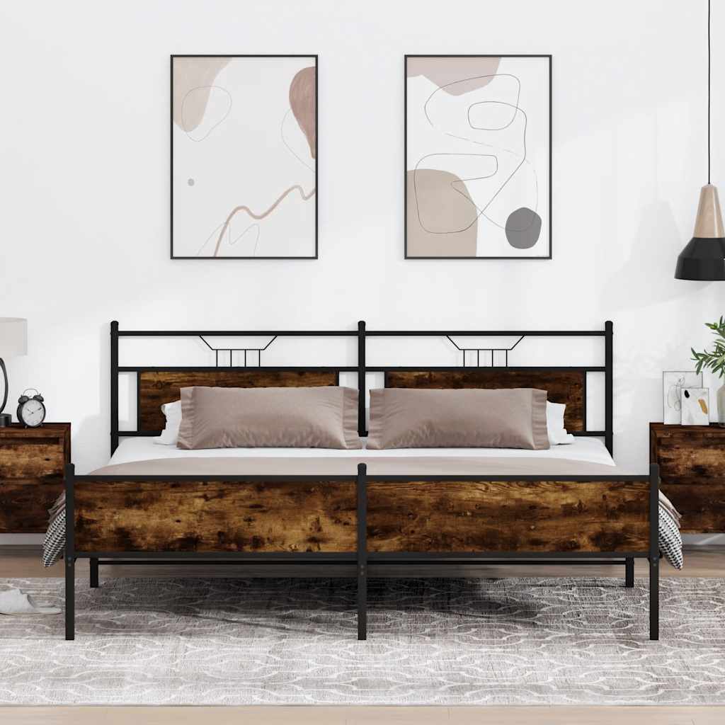 Cadre de lit en métal sans matelas chêne fumé 200x200 cm - XIOS