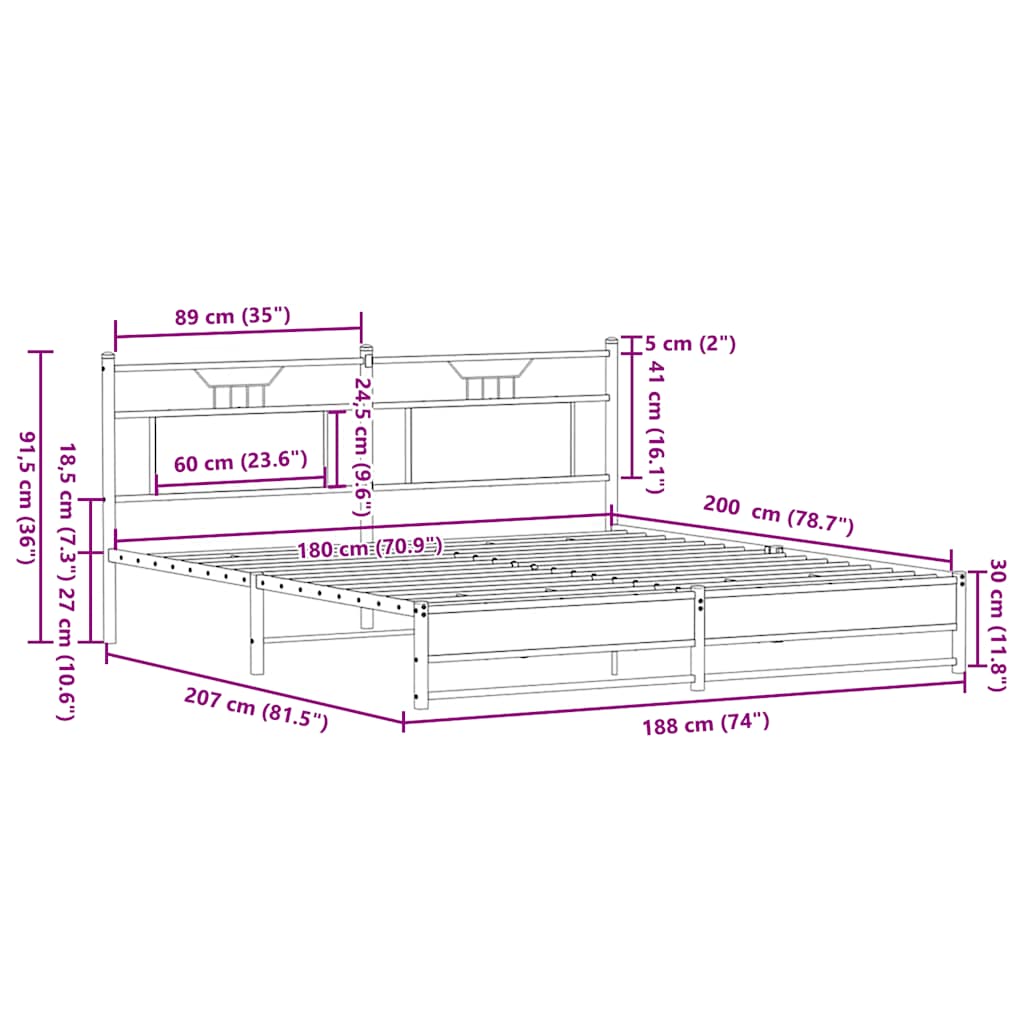 Cadre de lit en métal sans matelas chêne sonoma 180x200 cm - XIOS