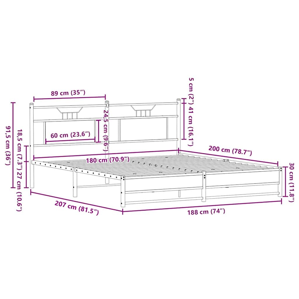 Cadre de lit en métal sans matelas chêne marron 180x200 cm - XIOS