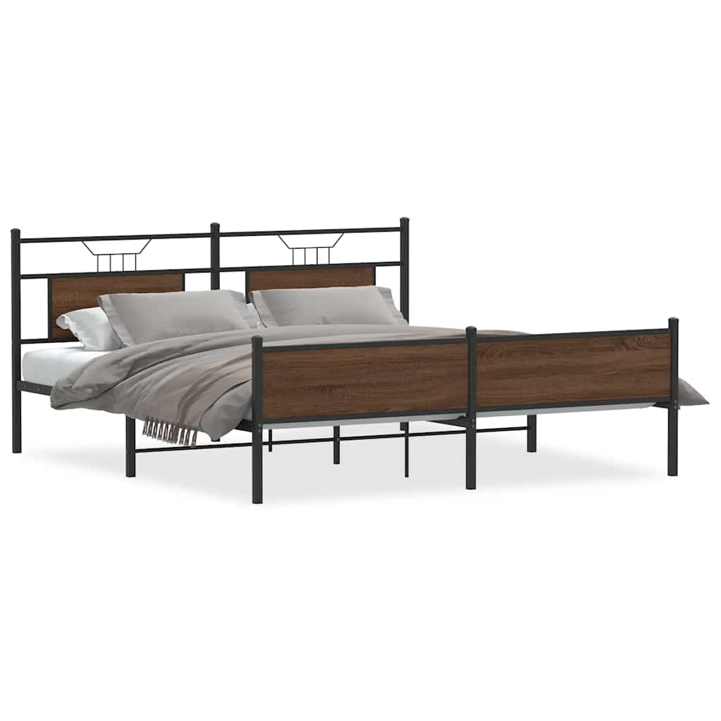 Cadre de lit en métal sans matelas chêne marron 160x200 cm - XIOS