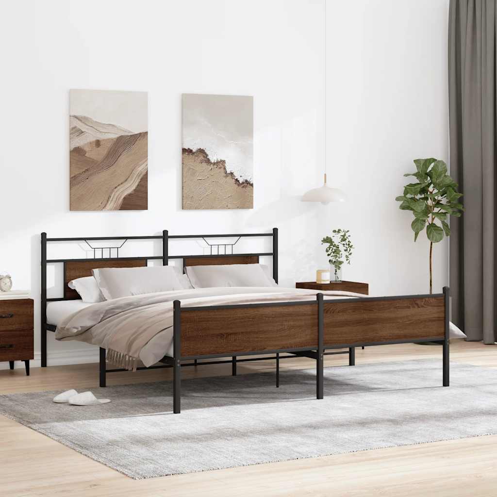 Cadre de lit en métal sans matelas chêne marron 160x200 cm - XIOS