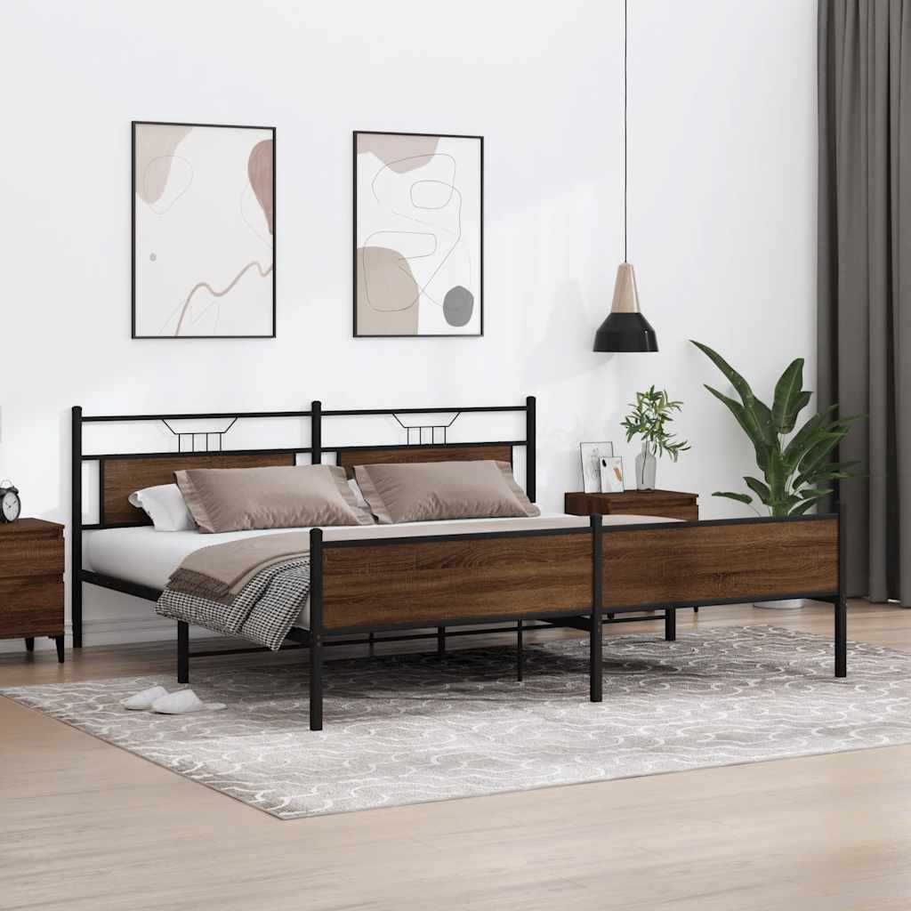 Cadre de lit en métal sans matelas chêne marron 193x201 cm - XIOS