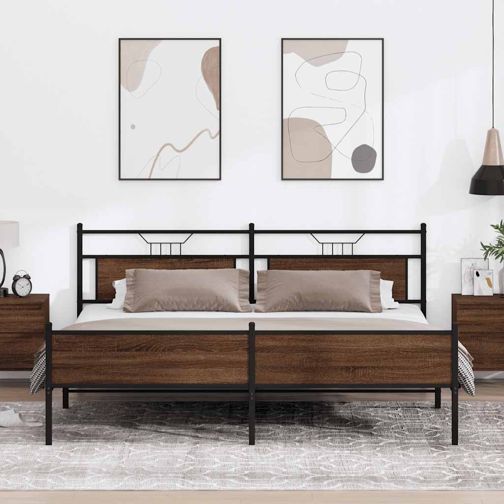 Cadre de lit en métal sans matelas chêne marron 193x201 cm - XIOS