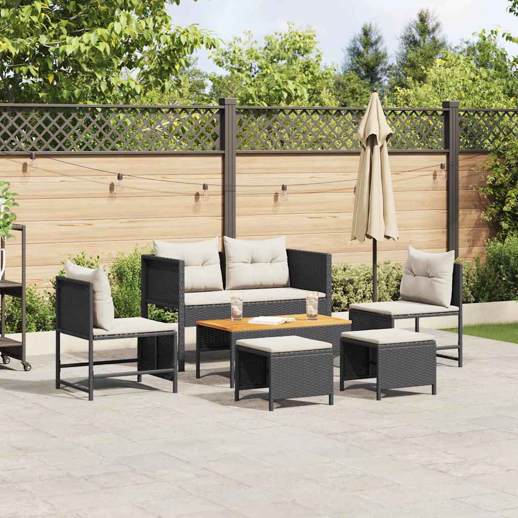 Ensemble de canapé de jardin 6 pcs Noir et Crème polyrotin - XIOS