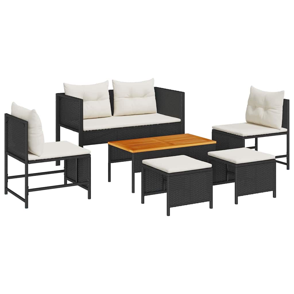 Ensemble de canapé de jardin 6 pcs Noir et Crème polyrotin - XIOS