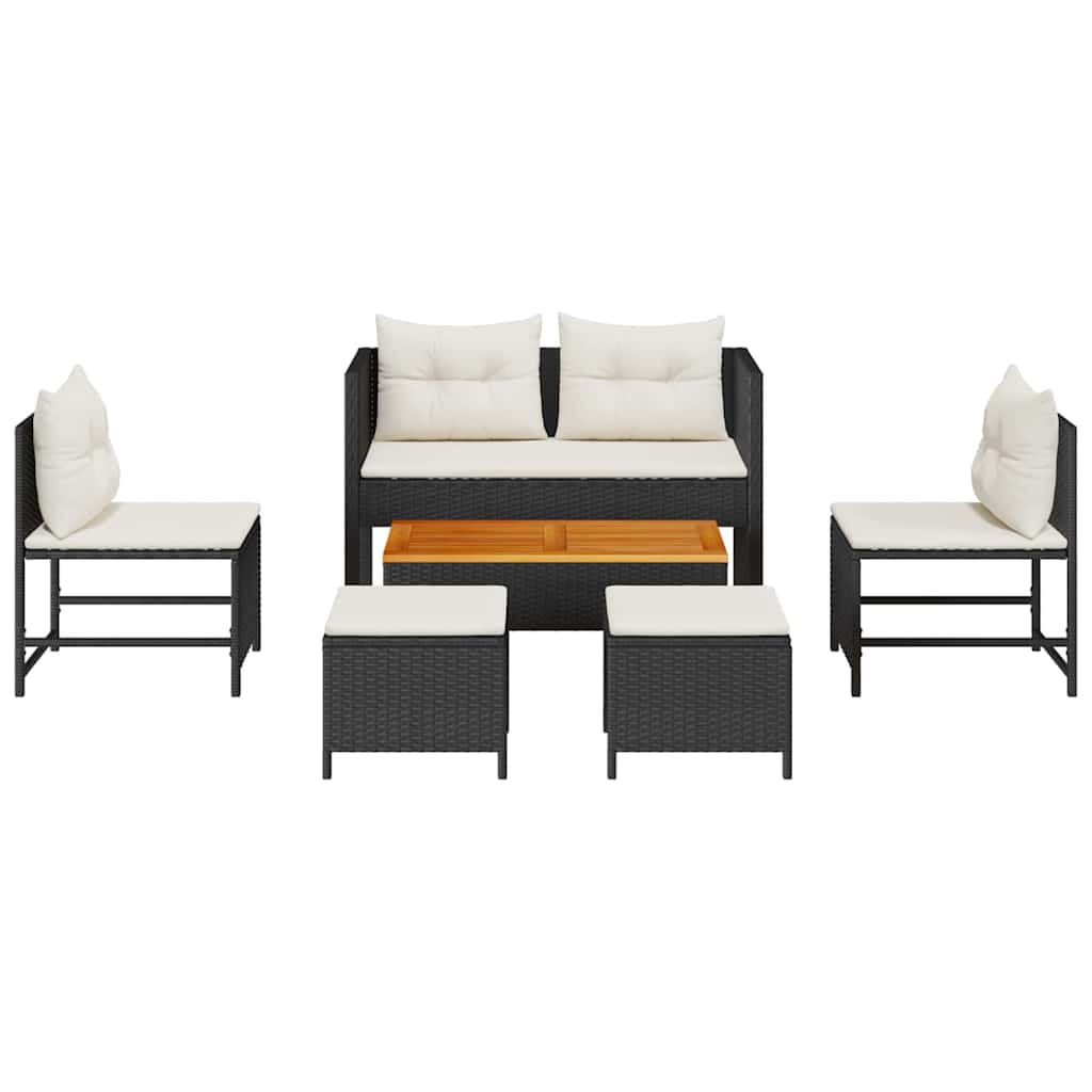 Ensemble de canapé de jardin 6 pcs Noir et Crème polyrotin - XIOS