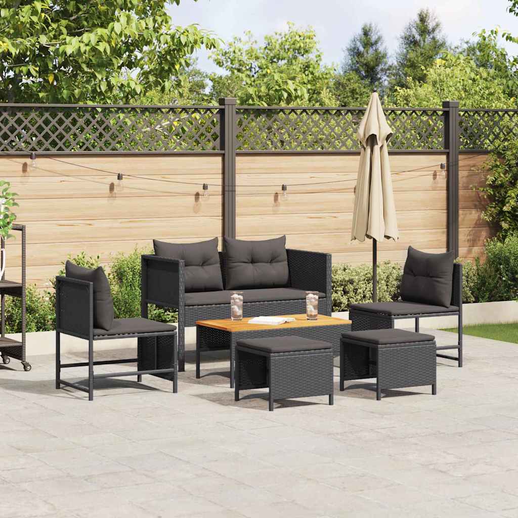 Ensemble de canapé de jardin avec coussin 6 pcs Noir polyrotin - XIOS